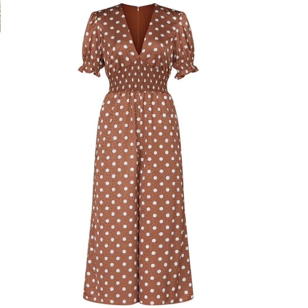 Slate and Willow Jumpsuit Sketched Polka Dot Brown White Size 2 - Picture 3 of 15